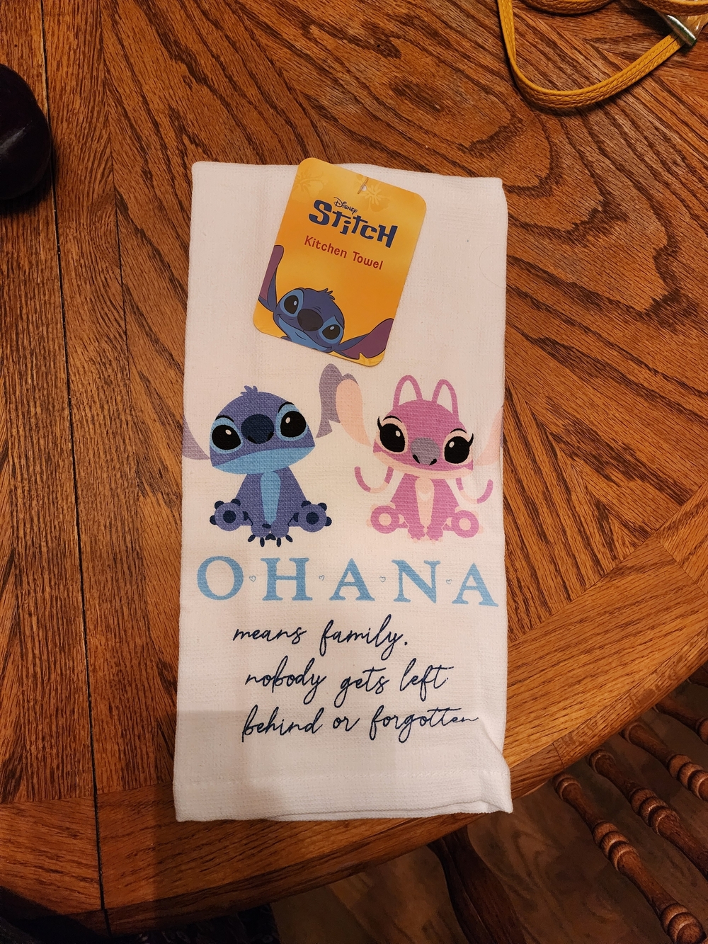 Disney Ohana Kitchen Towel with Blue and Pink Stitch